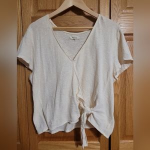 Cream v-neck top with tie waist